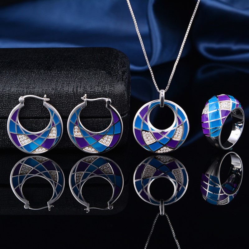 925 silver enamel jewelry set