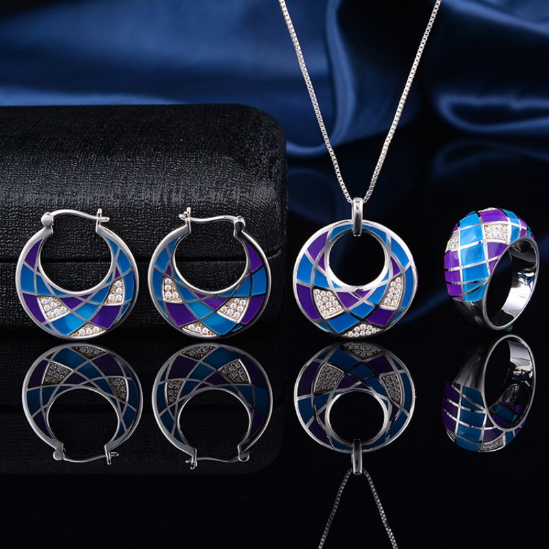 925 silver enamel jewelry set