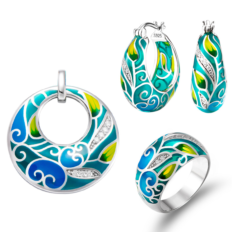 925 silver enamel jewelry set