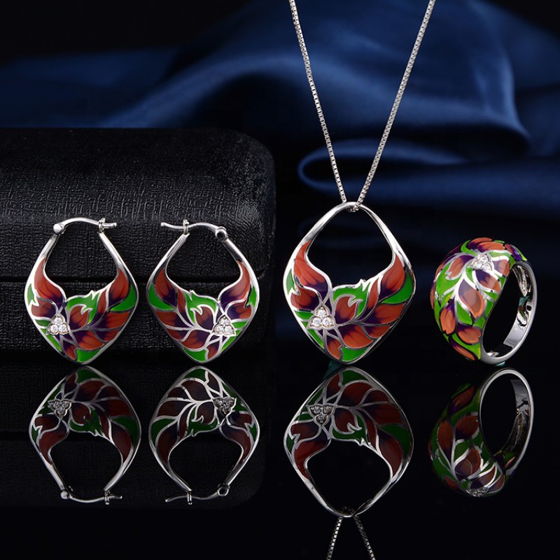 925 silver enamel jewelry set