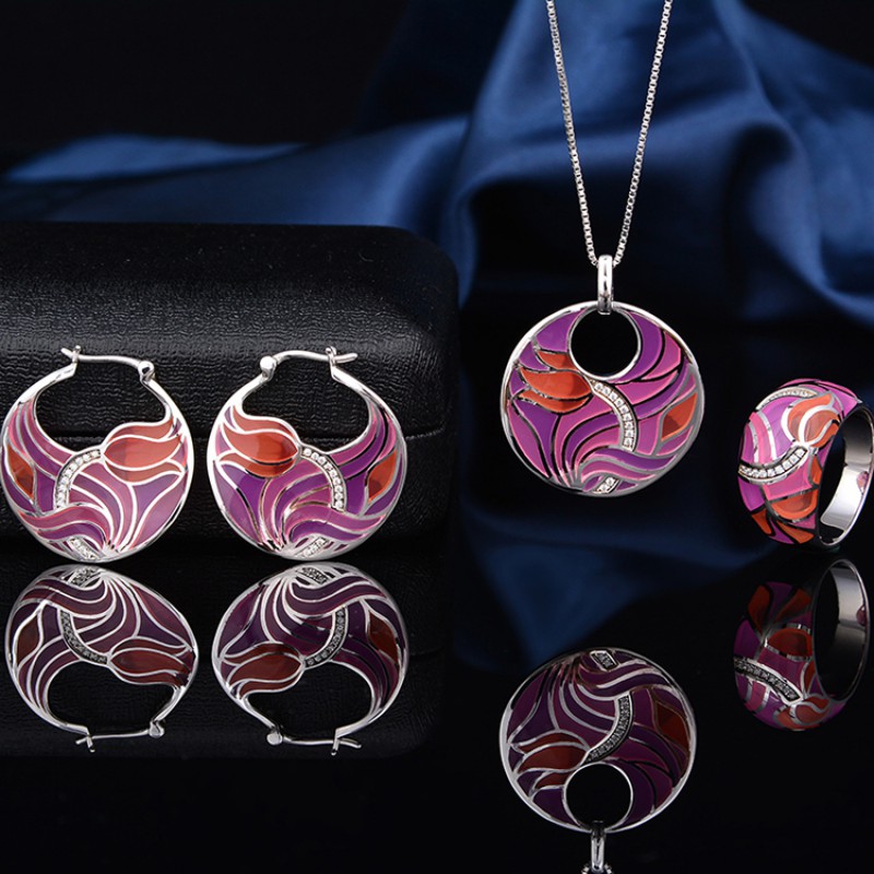 925 silver enamel jewelry set