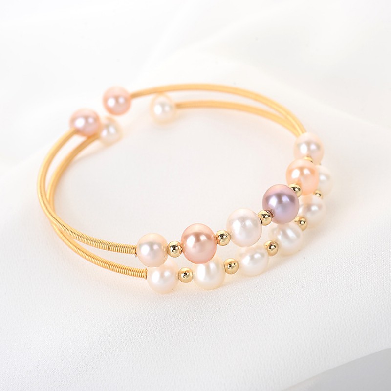 NATURAL PEARL BANGLE 14 K GOLD FILLED 