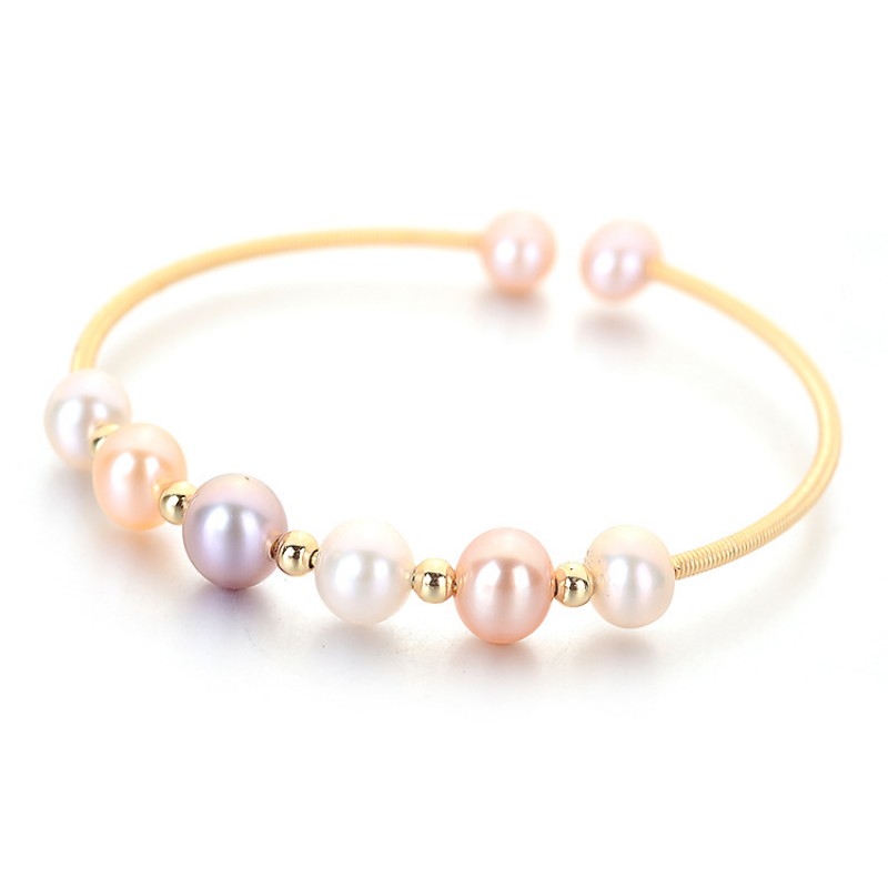 NATURAL PEARL BANGLE 14 K GOLD FILLED 