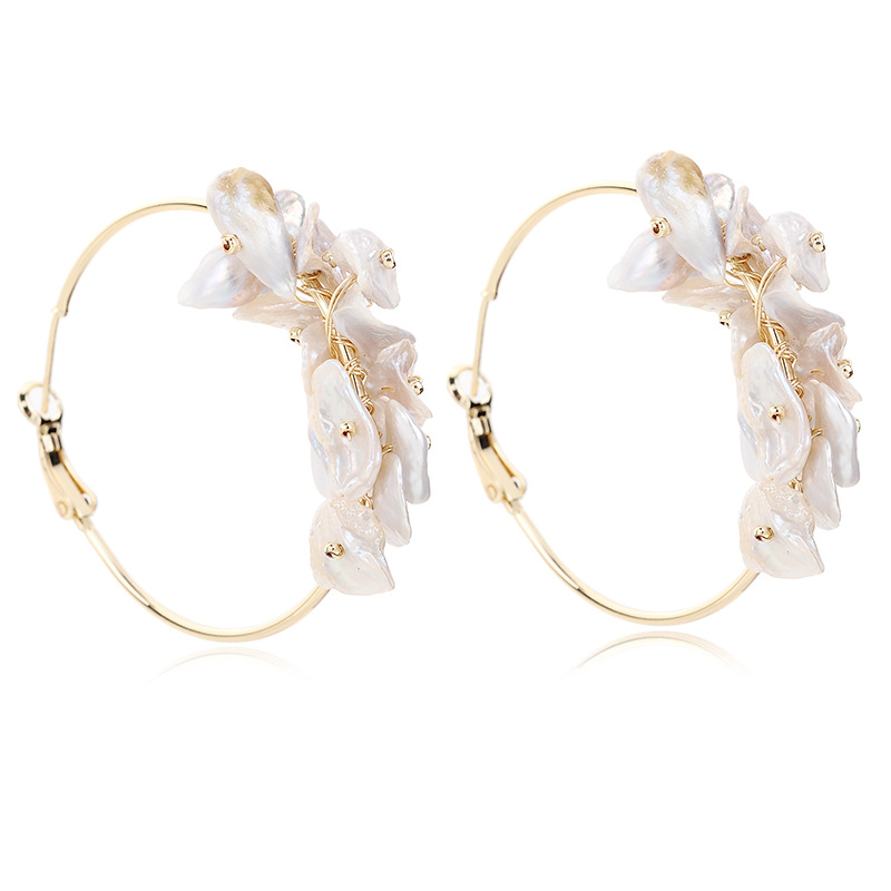 Natural Baroque Pearl flower earrings HOOPS