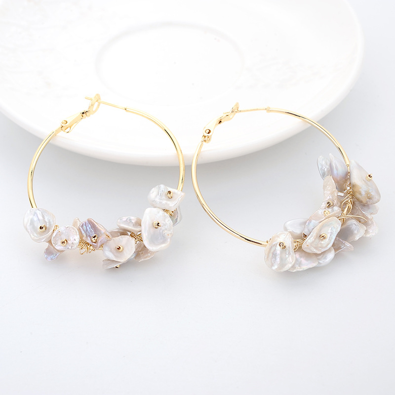 Natural Baroque Pearl flower earrings HOOPS