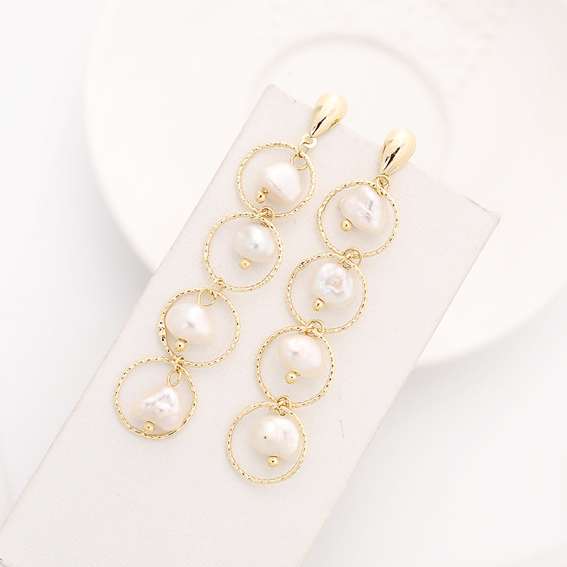 14K GOLD FILLED NATURAL BAROQUE PEARL DROP EARRINGS