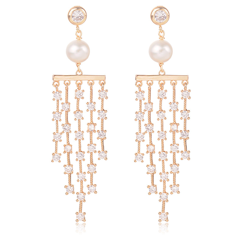 14K GOLD FILLED NATURAL FRESHWATER PEARL TASSEL DROP EARRINGS