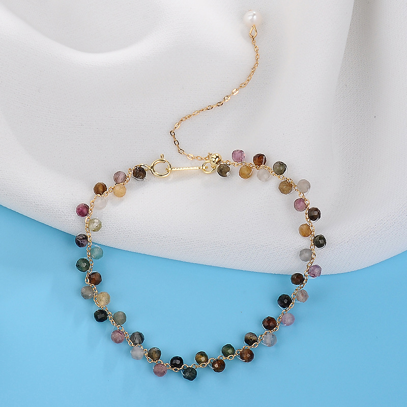 14K GOLD FILLED NATURAL FRESHWATER PEARL Tourmaline  WOMEN BRACELET