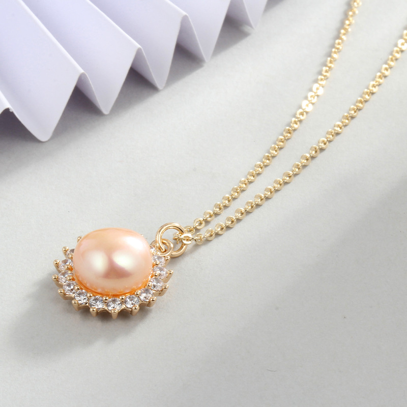 Pearl Pendant brass necklace