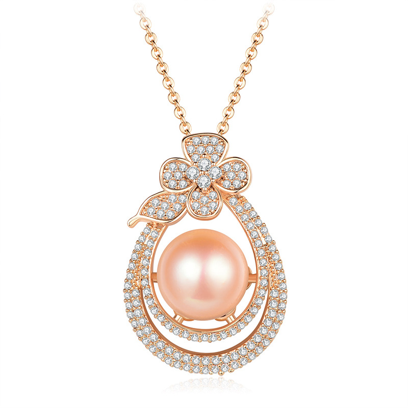 flower pendant brass pearl necklace