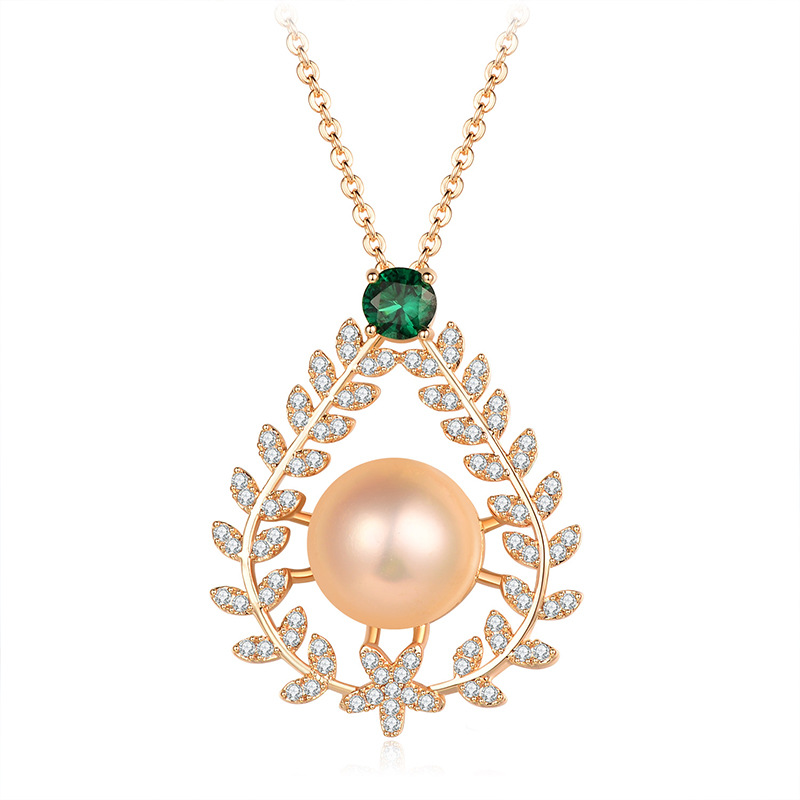 WOMEN BRASS NECKLACE PEARL PENDANT