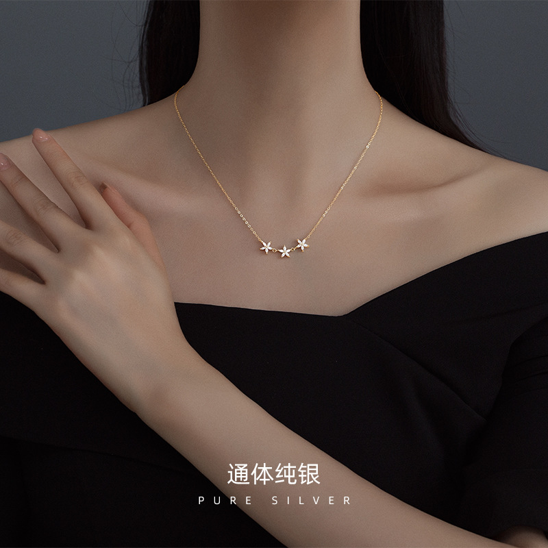 925 silver 14k gold plating flower necklace