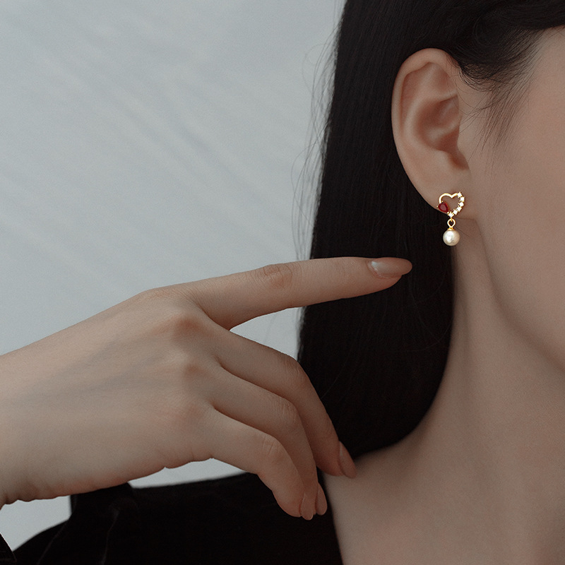 925 silver heart pearl earrings stud