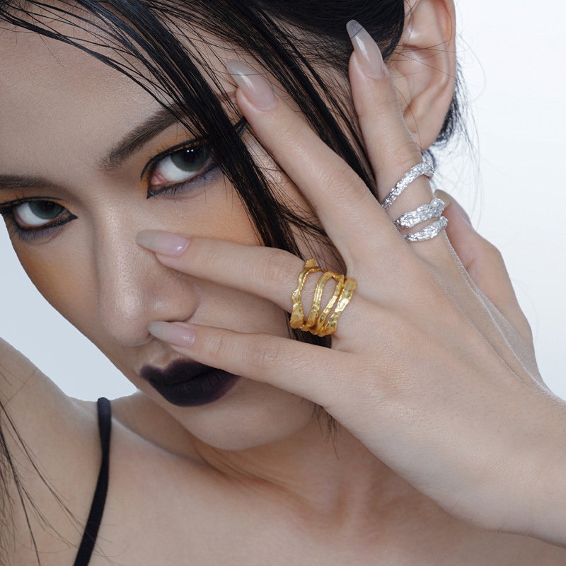 925 silver irregular hollow ring