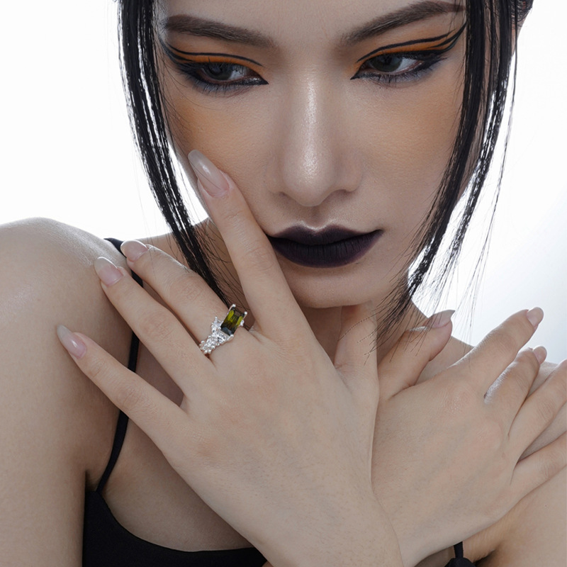 925 silver olive emerald ring