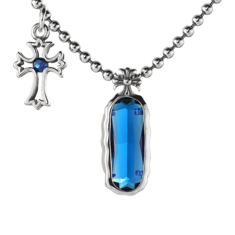 925 silver cross sapphire necklace