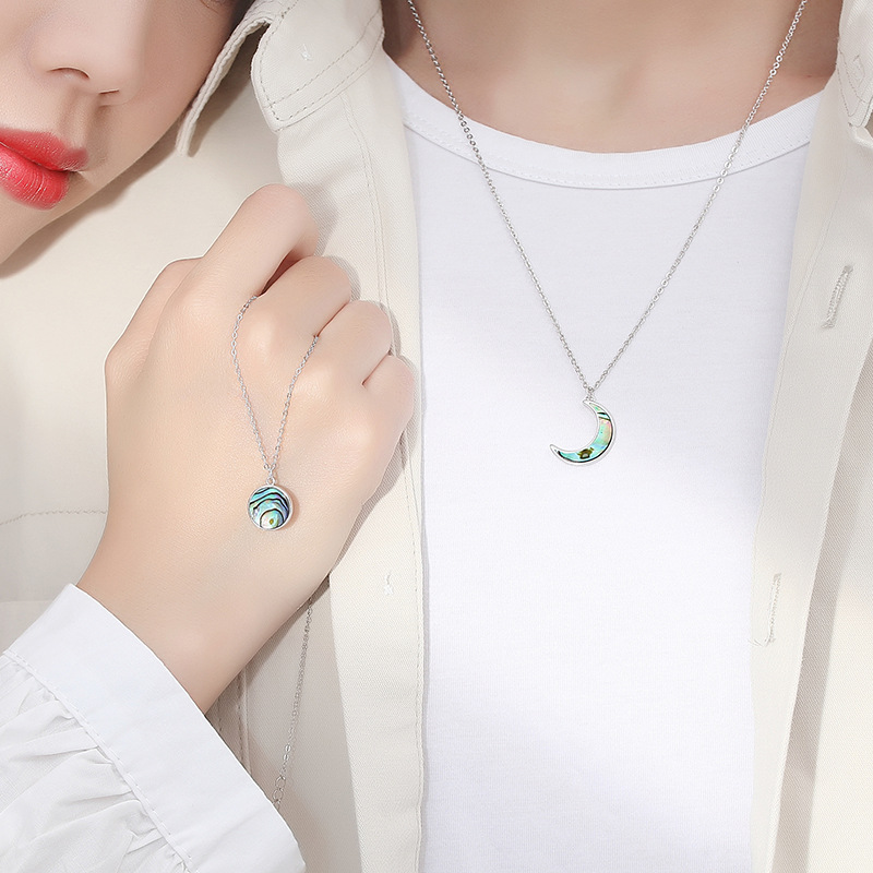 925 silver moon sun abalone shell necklace