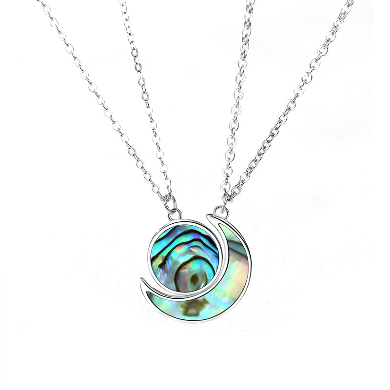 925 silver moon sun abalone shell necklace