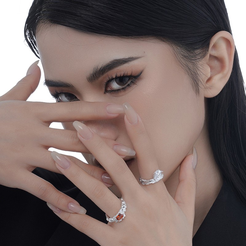 925 silver zircon irregular texture ring