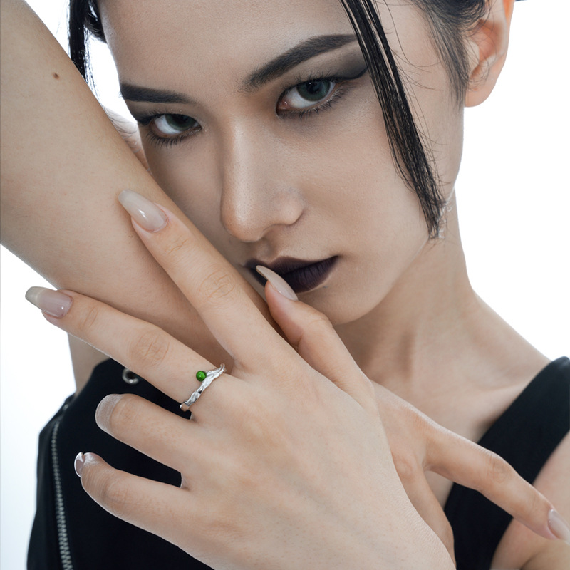 925 silver emerald enamel ring