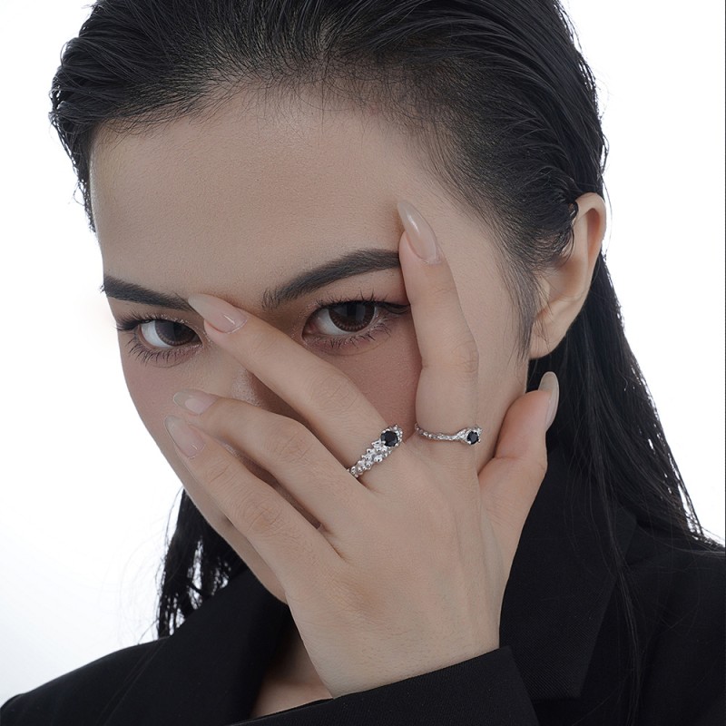 925 silver black diamond ring