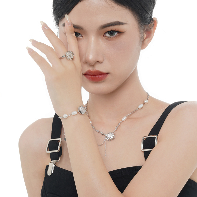 925 silver square pearl ring