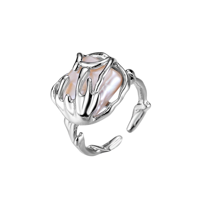 925 silver square pearl ring