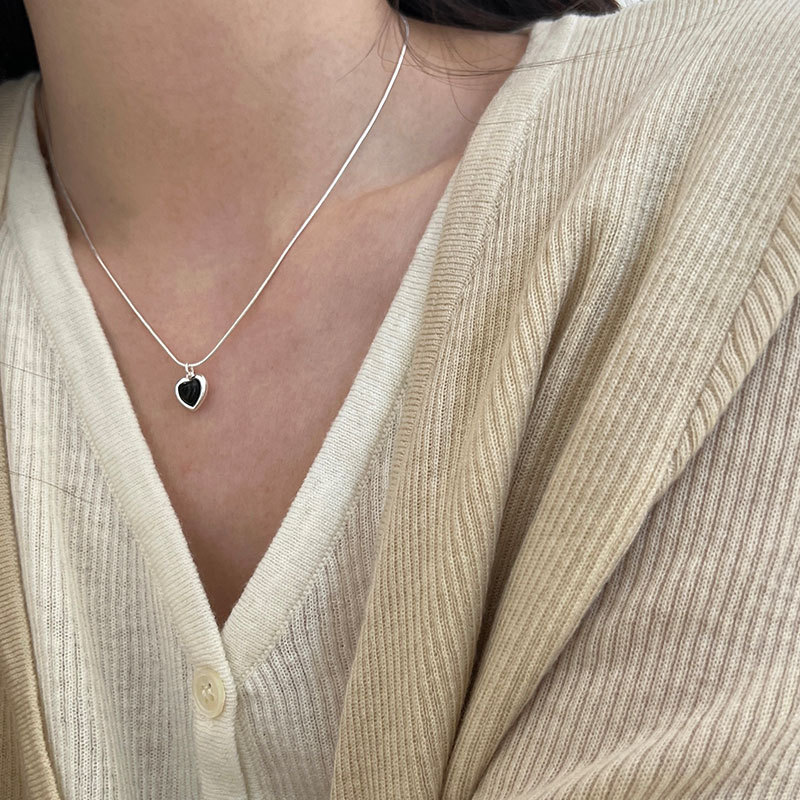 925 silver heart black onyx necklace
