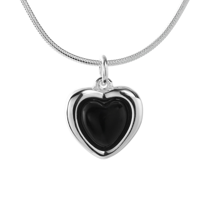 925 silver heart black onyx necklace