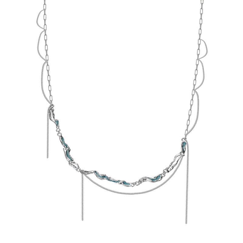925 silver tassels multi layered necklace