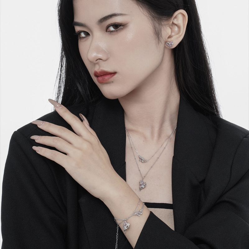 925 silver irregular double layered necklace