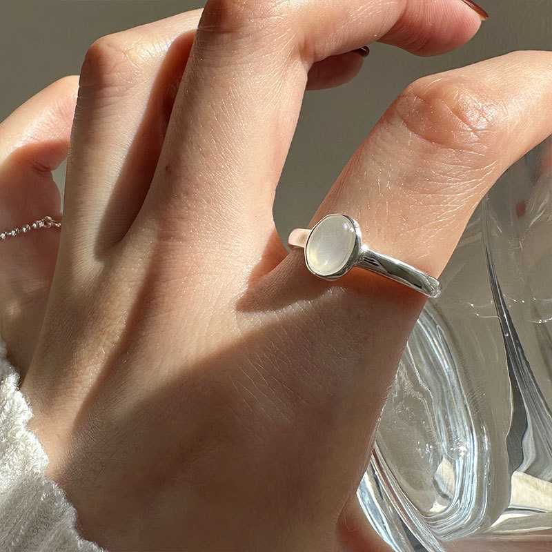 925 silver elliptic natural stone ring