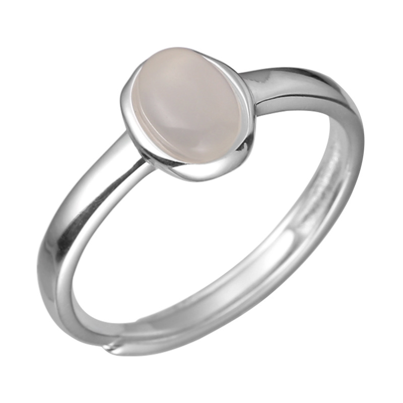 925 silver elliptic natural stone ring