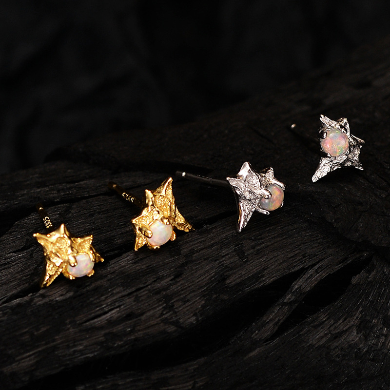 925 silver star Opal stone earrings stud