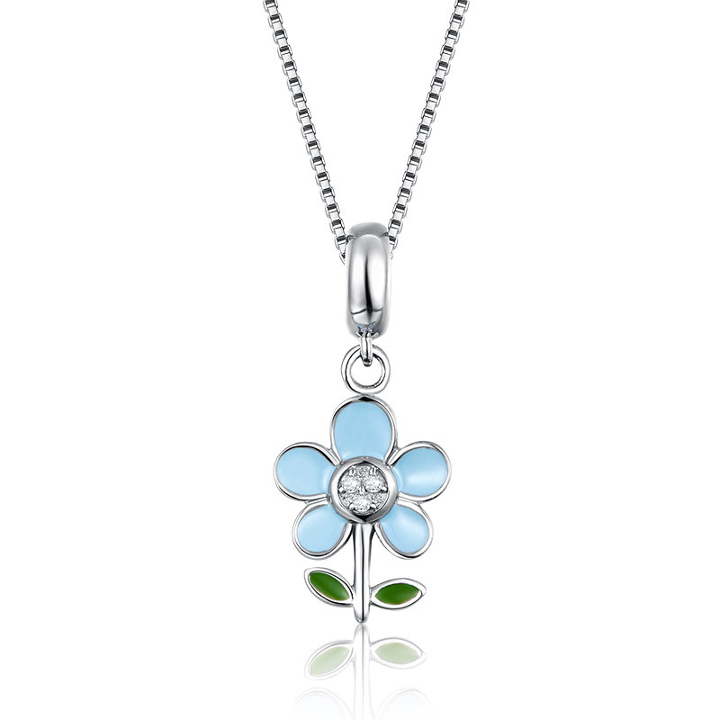 925 silver flower enamel necklace