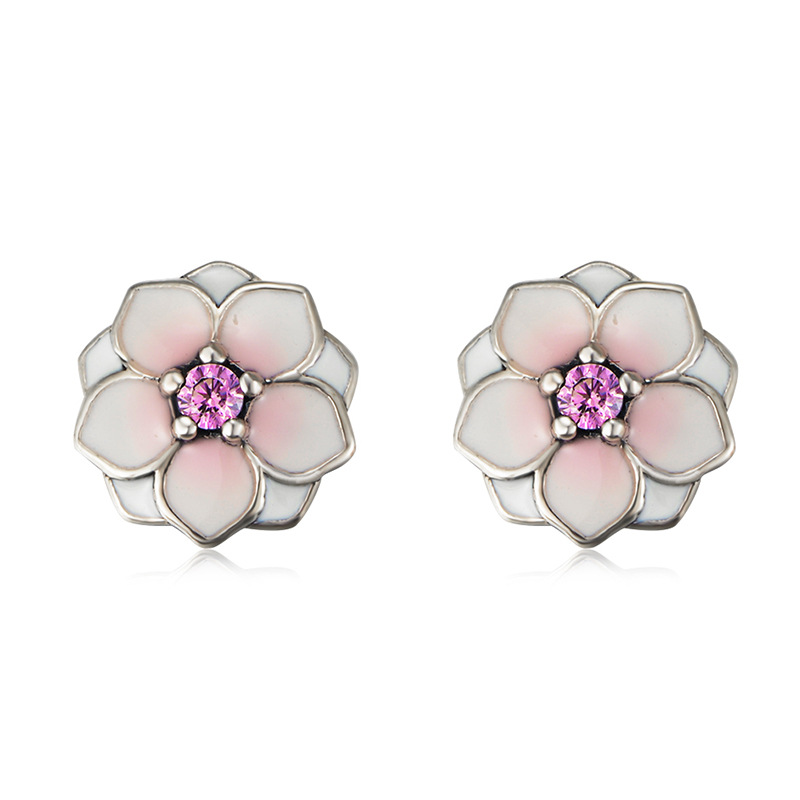 925 silver flower enamel earrings stud