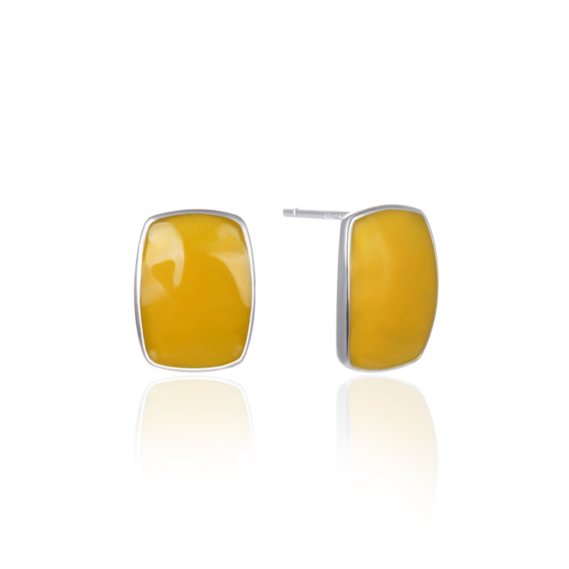 925 silver enamel yellow earrings stud