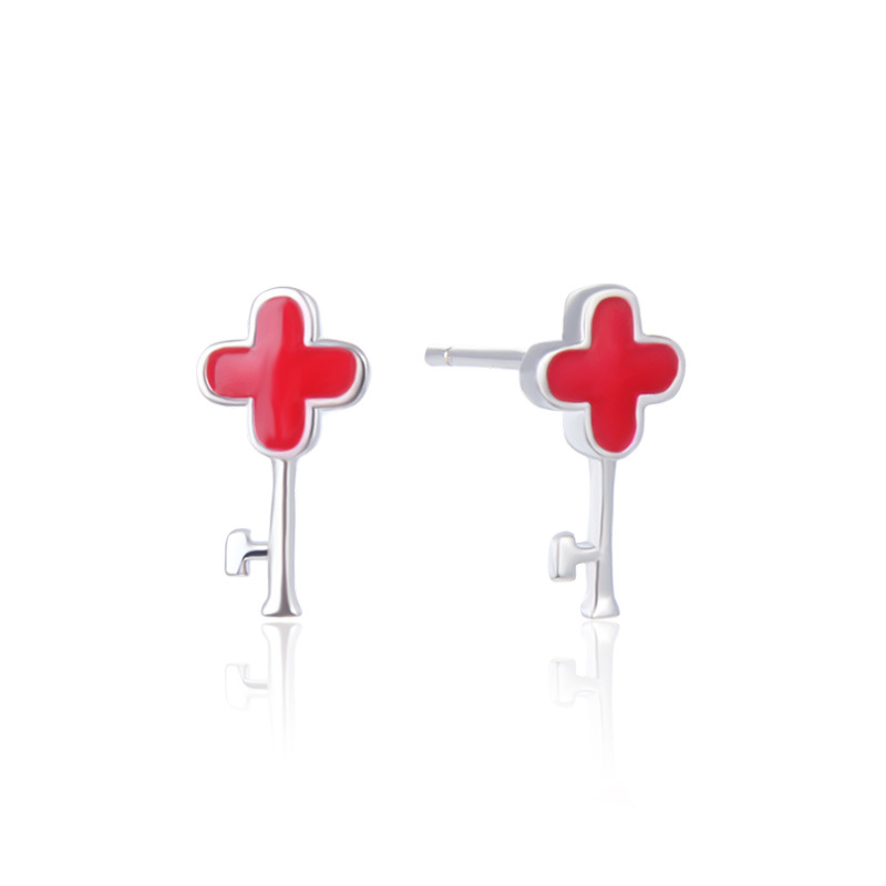 925 silver Four Leaf Clover enamel earrings stud