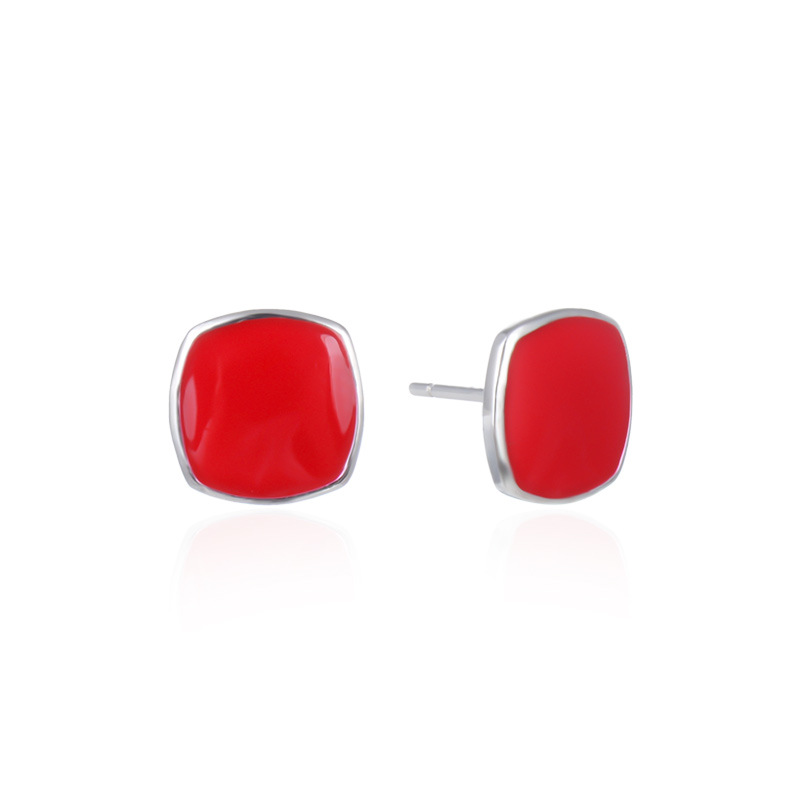 925 silver red enamel earrings stud