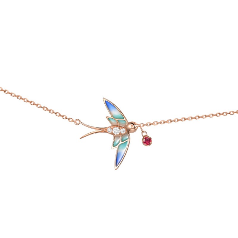 925 silver Palace Spring Swallow enamel necklace