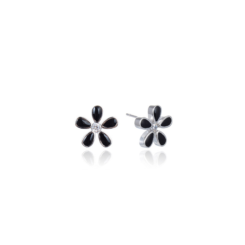 925 silver flower enamel earrings stud