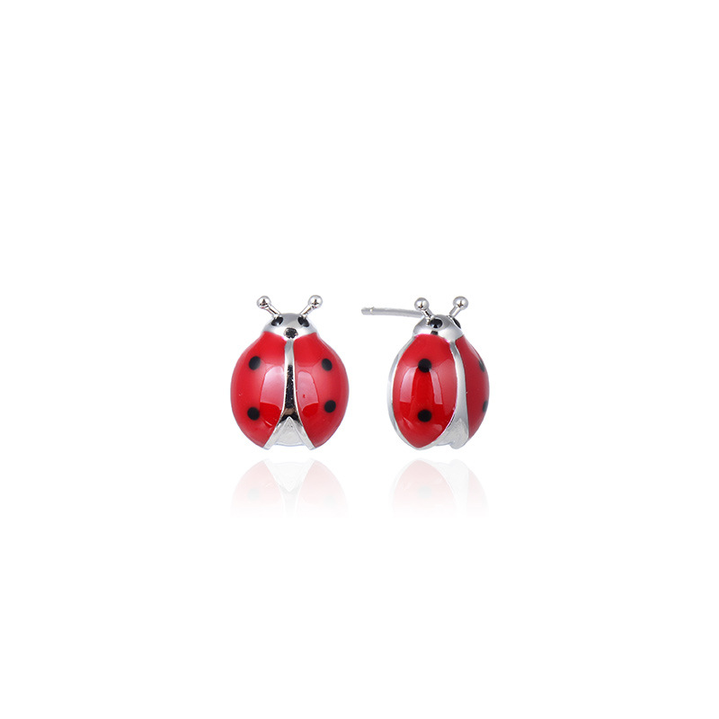 925 silver coccinella septempunctata enamel earrings stud