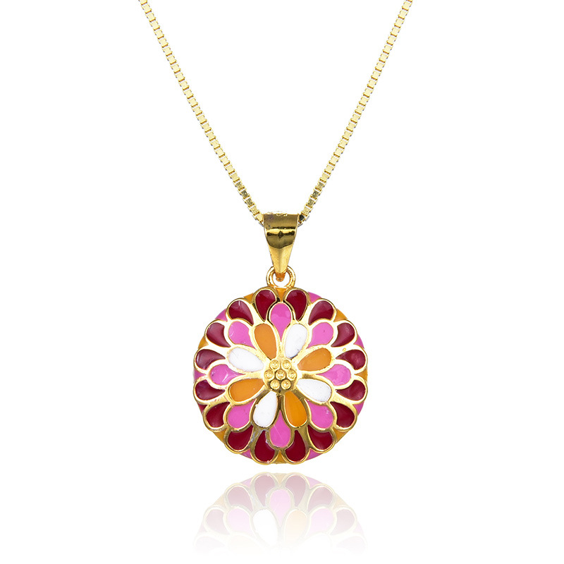 925 silver flower enamel necklace