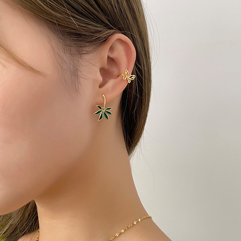 925 silver leaf enamel earrings stud