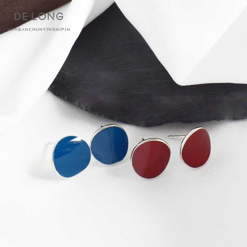 925 silver circle enamel earrings stud