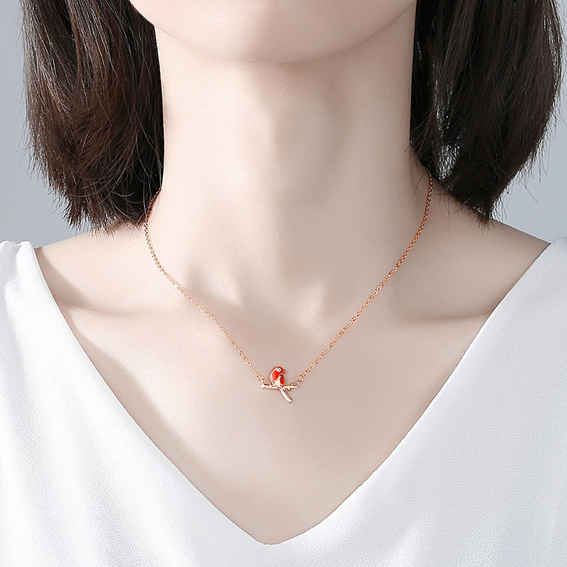 925 silver magpie enamel necklace