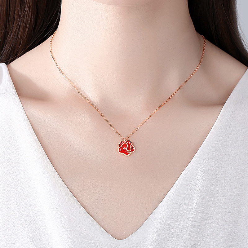 925 silver flower enamel necklace