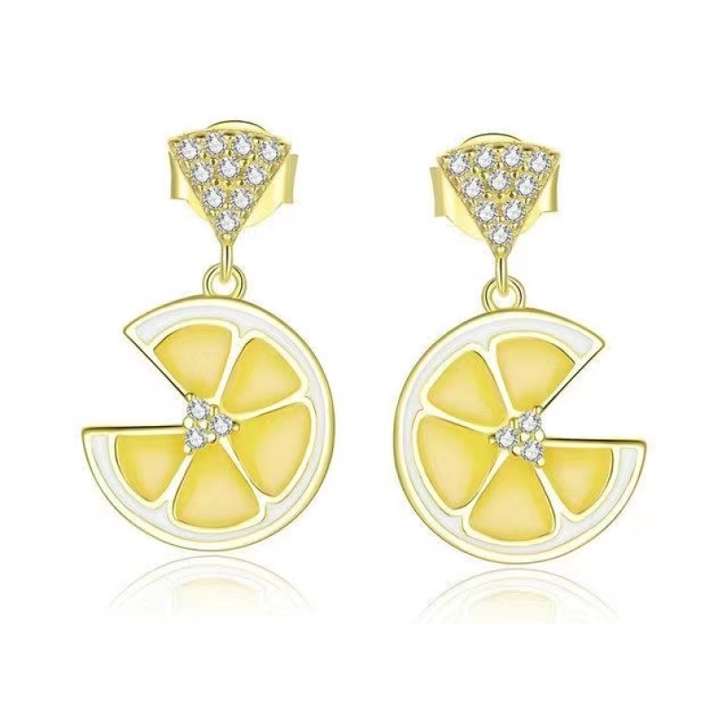 925 silver lemon enamel earrings stud