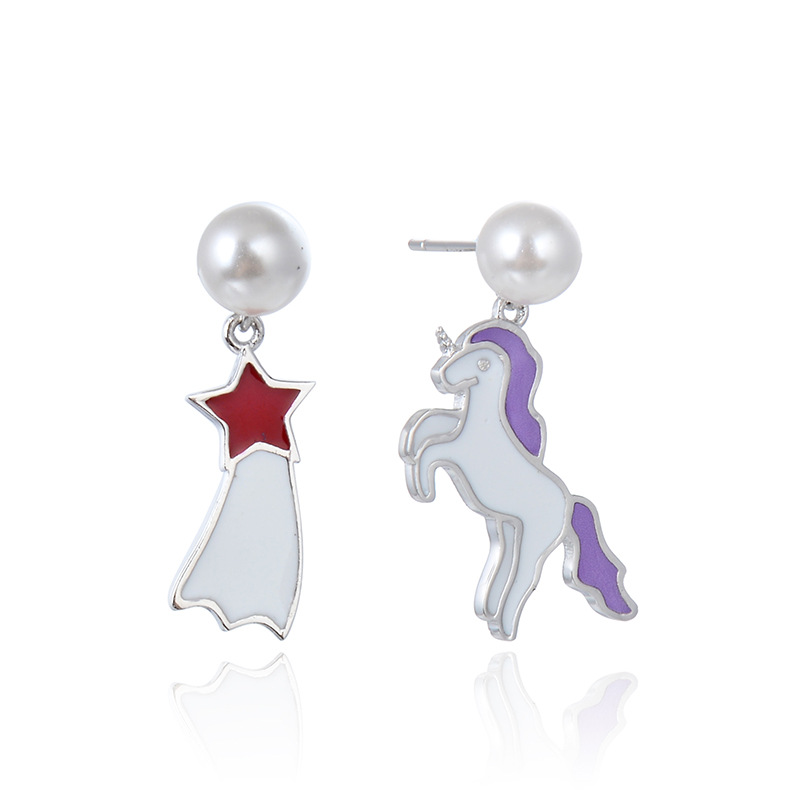 925 silver unicorn rainbow enamel earrings stud
