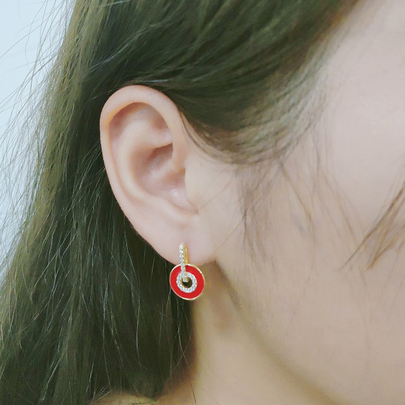 925 silver circle zircon enamel drop earrings